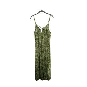 Wild Fable XXL Green Wavy Print Strappy Midi Dress Keyhole Babydoll Y2K Jungle